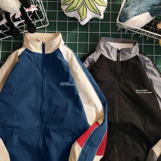 Herrenjacke, Farbblock, locker, Vintage, lange Ärmel, Reißverschluss, Stehkragen, winddicht, weich, Streetwear, Schule, Baseballmantel, Frühlings- und Herbstmantel