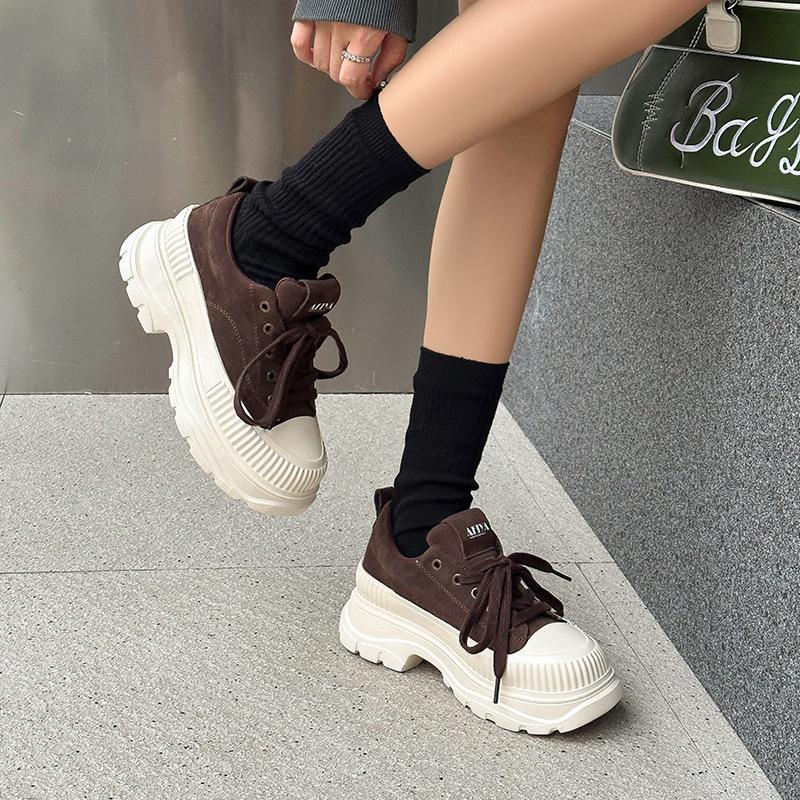 Frosted Leather Thick Baseplate Shoes, High and Thin Ins Tide Casual Shoes In Spring and Autumn