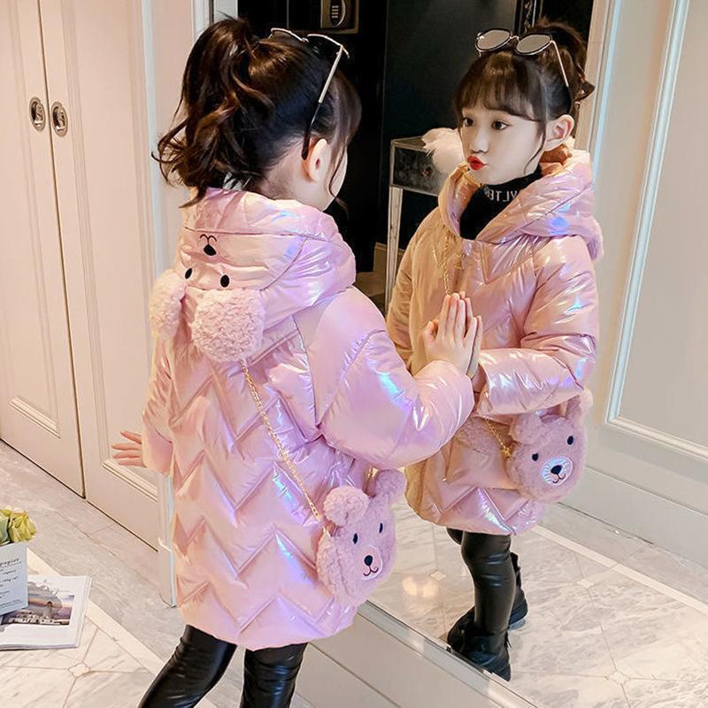 Casaco de Penas de Inverno para Meninas Mantenha Quente Urso Fofo Moda com Capuz Casaco de Princesinha Roupa Infantil