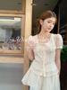 2026 Spring/Summer French Square Neck Short Sleeve Shirt & A-line Skirt Shorts Textured Fashion Set for Women
