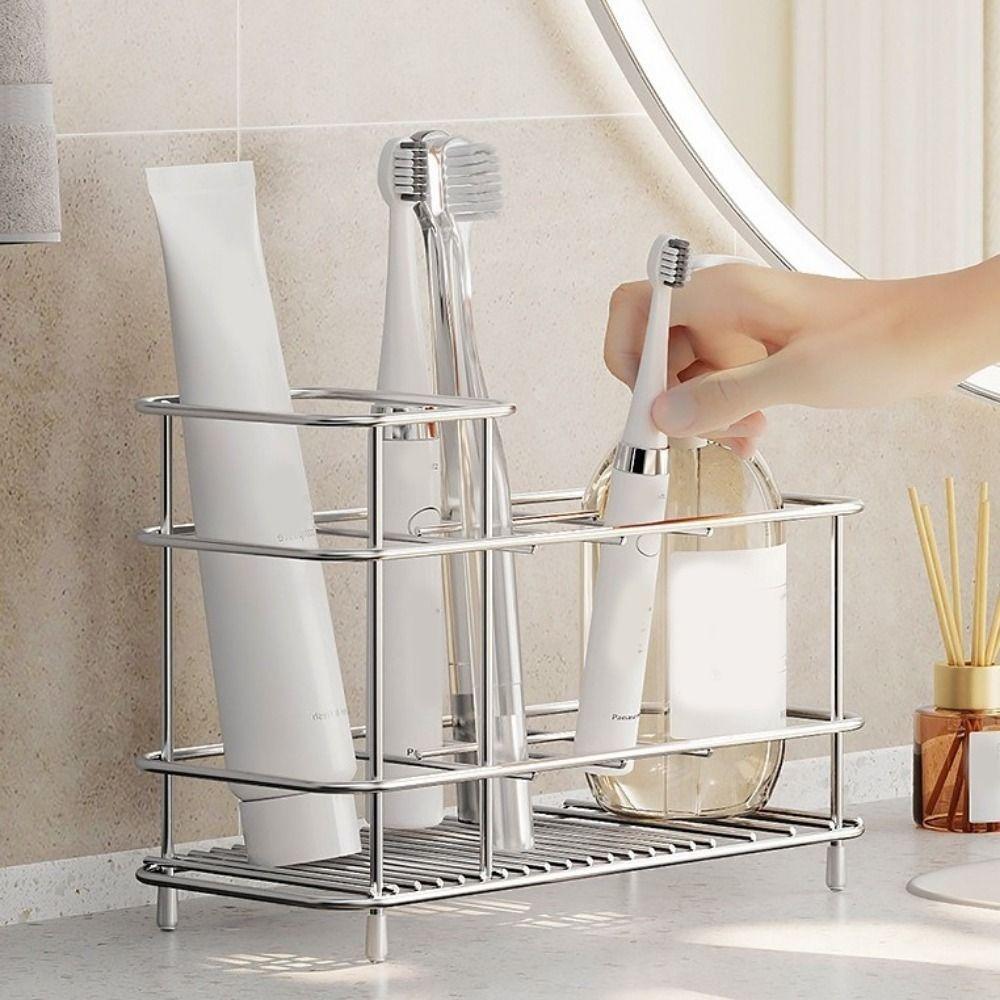 Stainless Steel Toothbrush Holder Multi-slot Electric Toothbrush Stand Bathroom