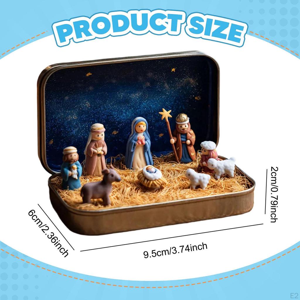 Christmas Nativity Scene Figures,Desktop Decorations Box Collection Statues Ornaments for
