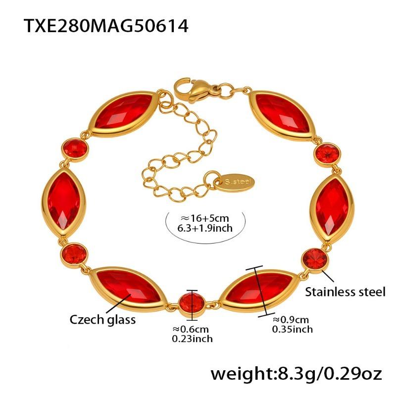 Women Luxury Shiny Crystal Glass Bracelet Stainless Steel Gold Plated Jewelry