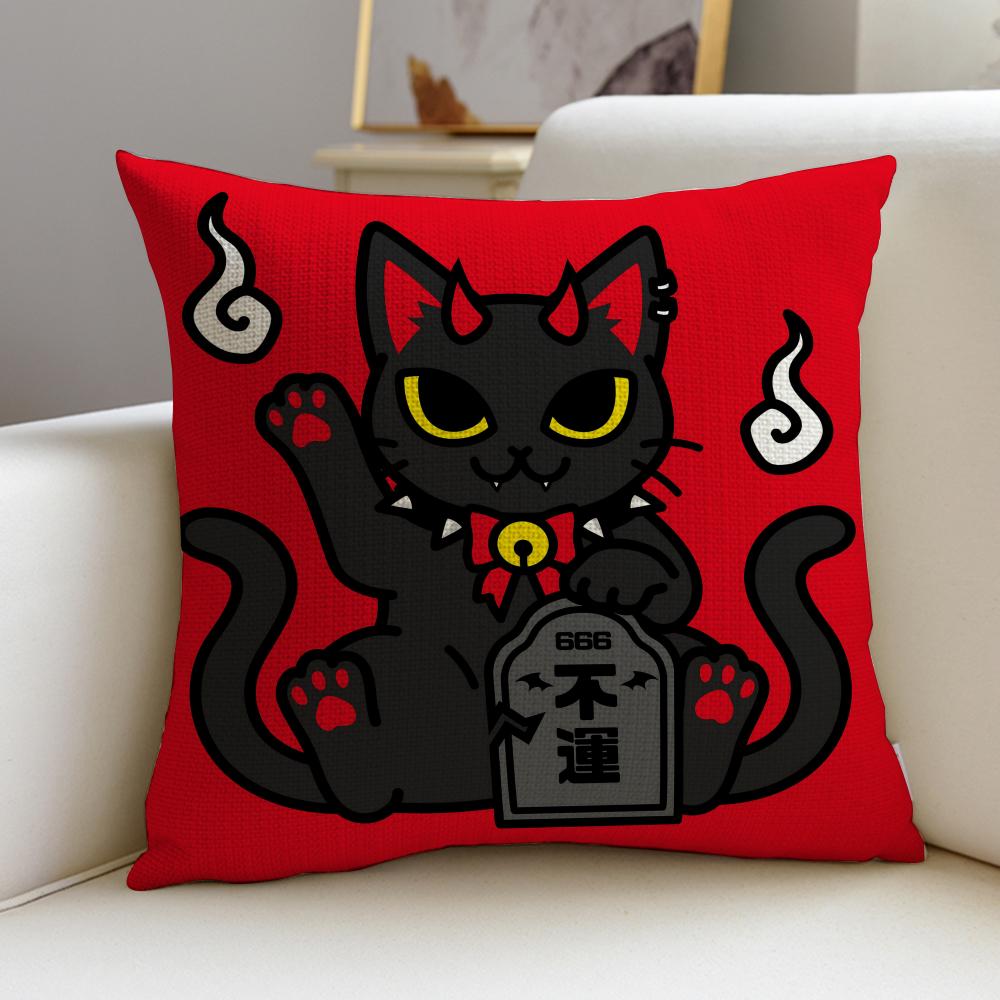 Auspicious FFortune Cat PopS Cushion Cover Pcs Linen Throw Pillow Covers x x Modern Home Decor
