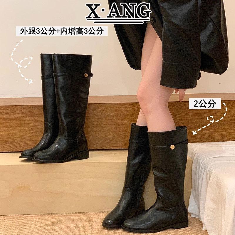 Cowhide Version Inner Height-increasing Long Boots Women's Boots But Knee-high Boots Thick Heel Thin Western Cowboy Boots Knight Boots