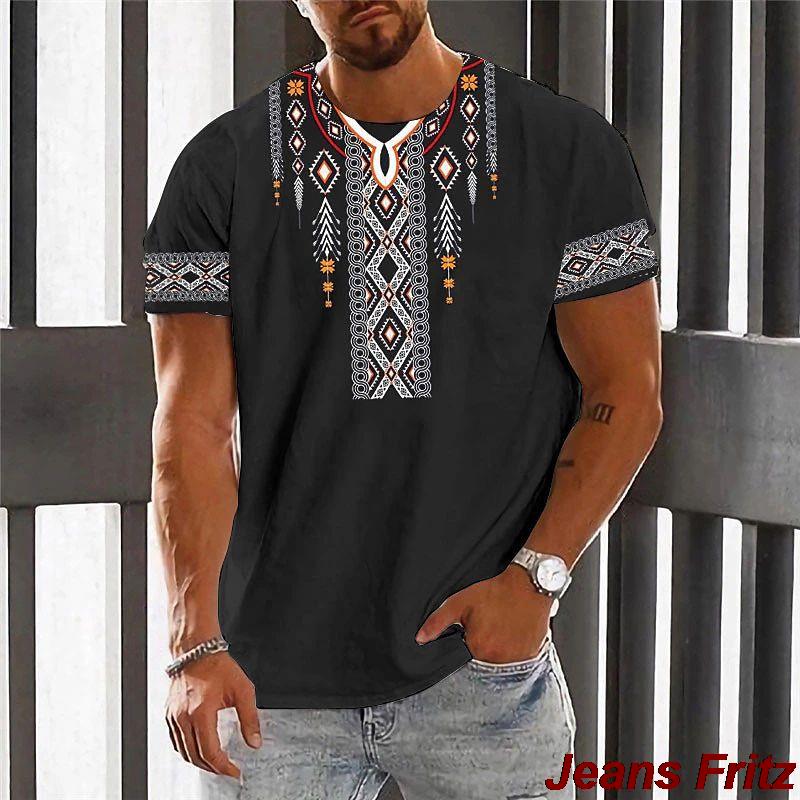 Vintage Etnické Tričko 3D Tisk Oblečení O-Krk Pánské Topy Nadměrné Krátký Rukáv Tričko Léto Volné Pánské Streetwear Pánské Oblečení