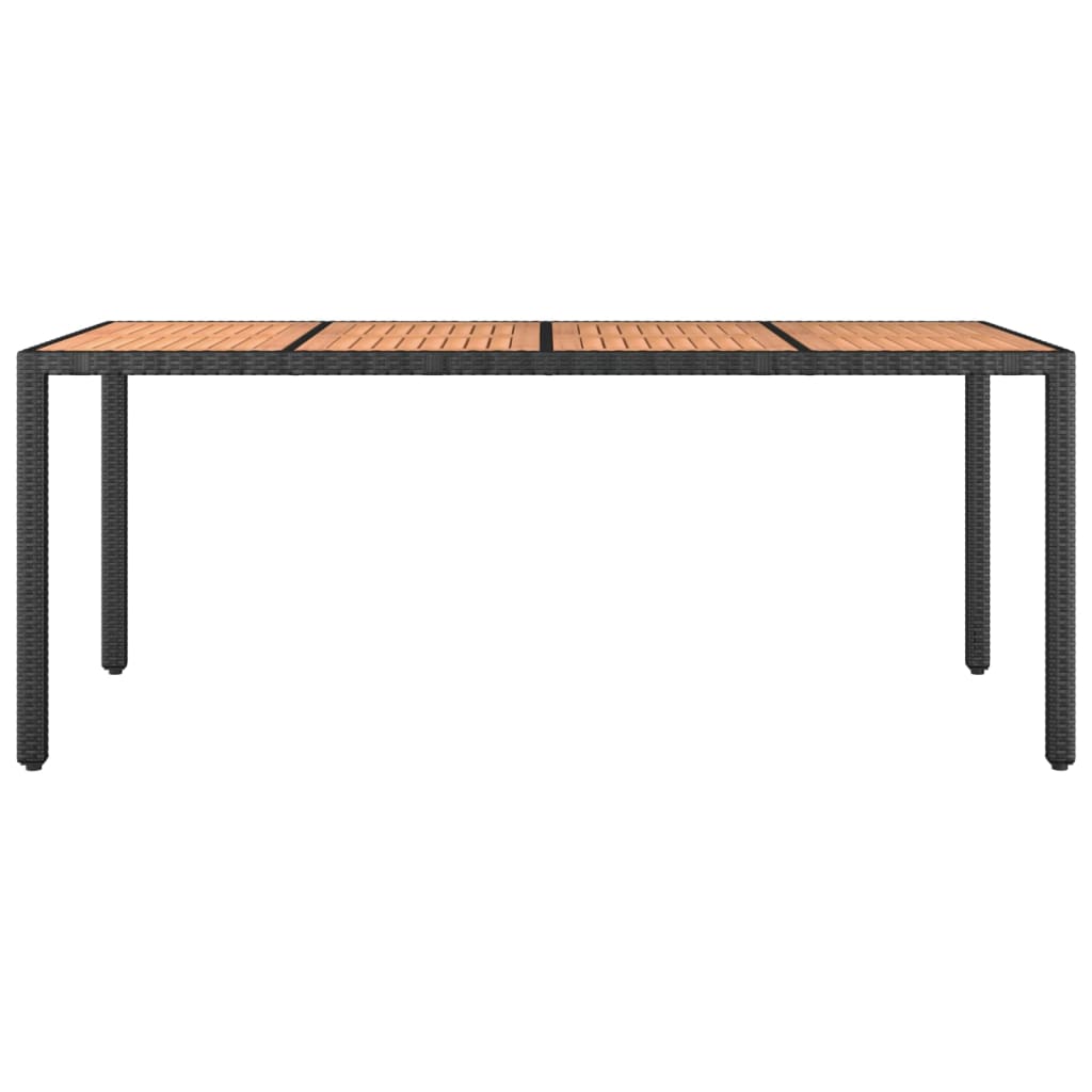 Garden Table with Wooden Top Black Poly Rattan & Acacia Wood