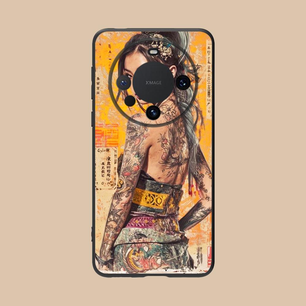 Retro Tattoo Girl Mobile Phone Case for Huawei Mate 60 50 40 30 20 10 Pro Plus Lite E 5G Colorful Printing Cover Luxury Cover
