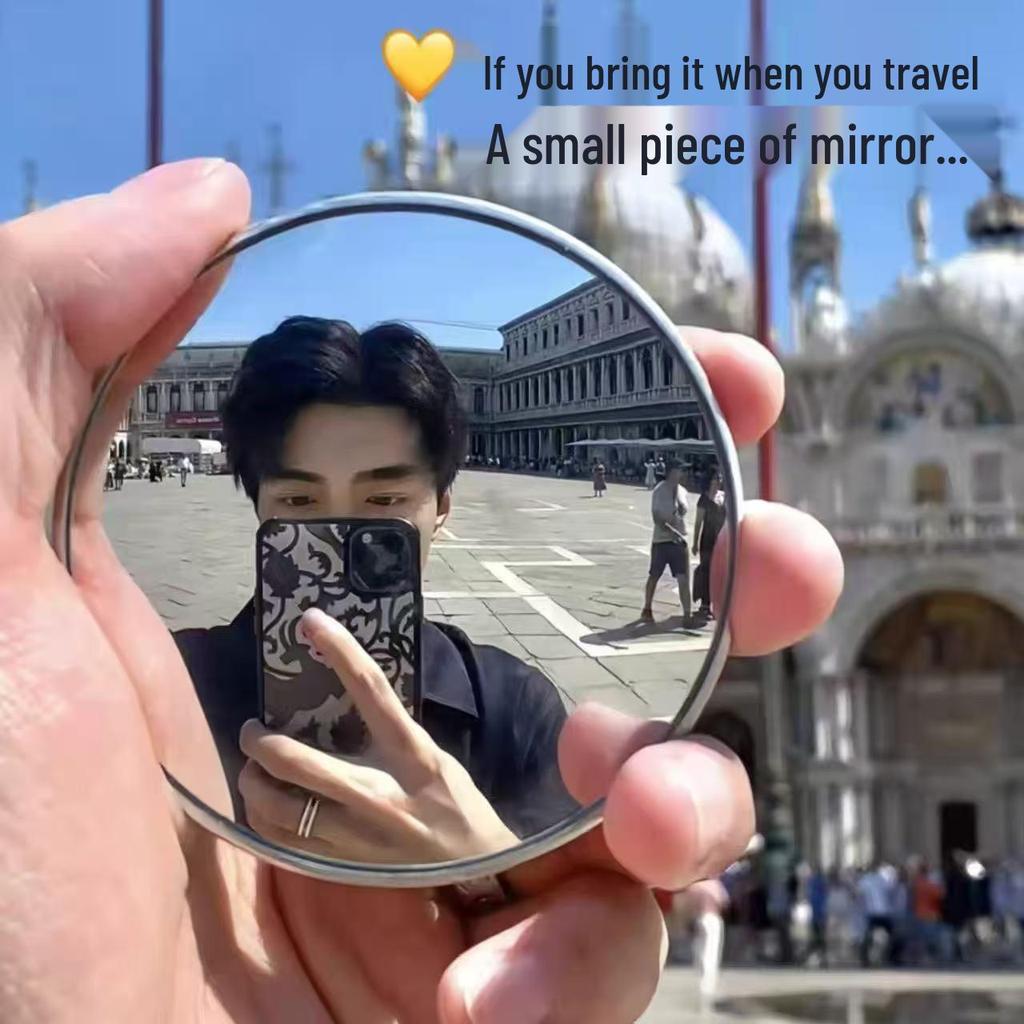 Portable Reflective Travel Mirror: Compact Round Handheld for Photo Shooting.