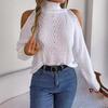 Women Turtleneck Cold Shoulder Long Sleeve Casual Knit Sweater