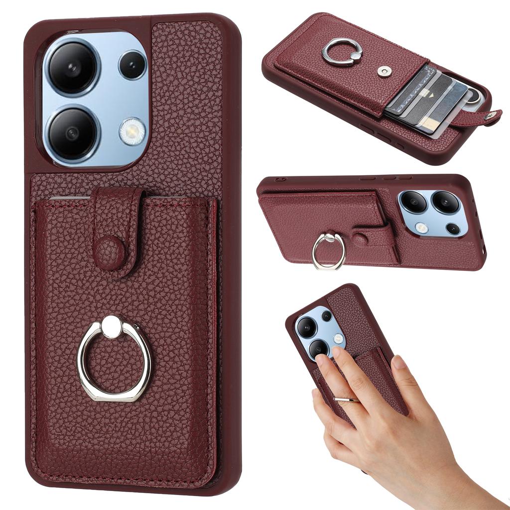 For Xiaomi Redmi Note 13 4G Case Drawing Type Card Slots Litchi Texture Leather Back Cover with Ring Kickstand