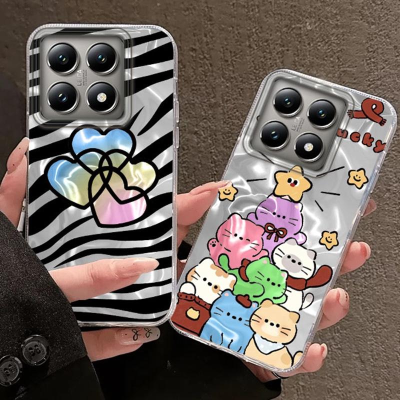 Cartoon Cat Love Heart Girls Women Water Texture Case For Xiaomi 14T 13T Pro 14Tpro 11 Lite 5G NE Shockproof Bumper Fundas Cover