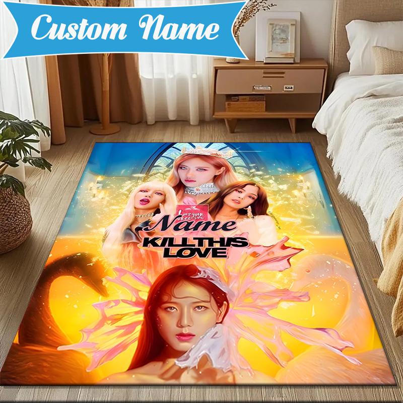 Custom Name Kpop Group Fashion Rug for Living Room, Game Rooms, Office, Bedroom, Floor Mat Playful Design, fan gifts Christmas decor