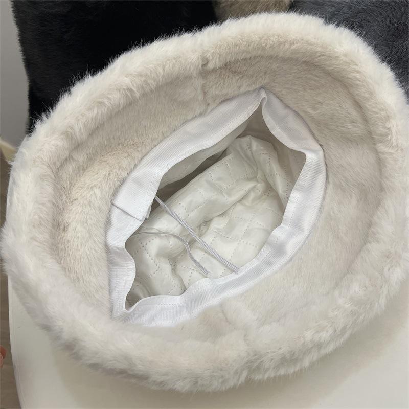 Winter new thickened imitation rabbit fur plush bucket hat women's northern outdoor cold protection ear cover hat tide