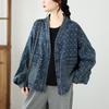 DIMANAF 2026 Herbst Winter Jeansjacken Mantel Print Floral Blau Lässig Langarm Damen Übergröße Locker Knöpfe Taschen Vintage Oberbekleidung