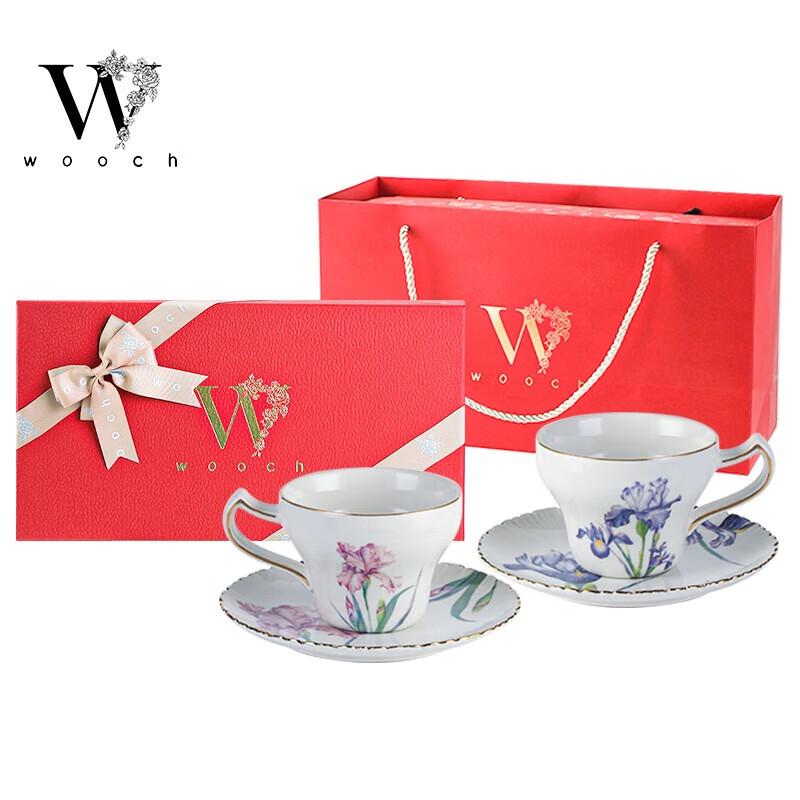WOOCH Iris Series Ceramic Couple Cup & Saucer Gift Set