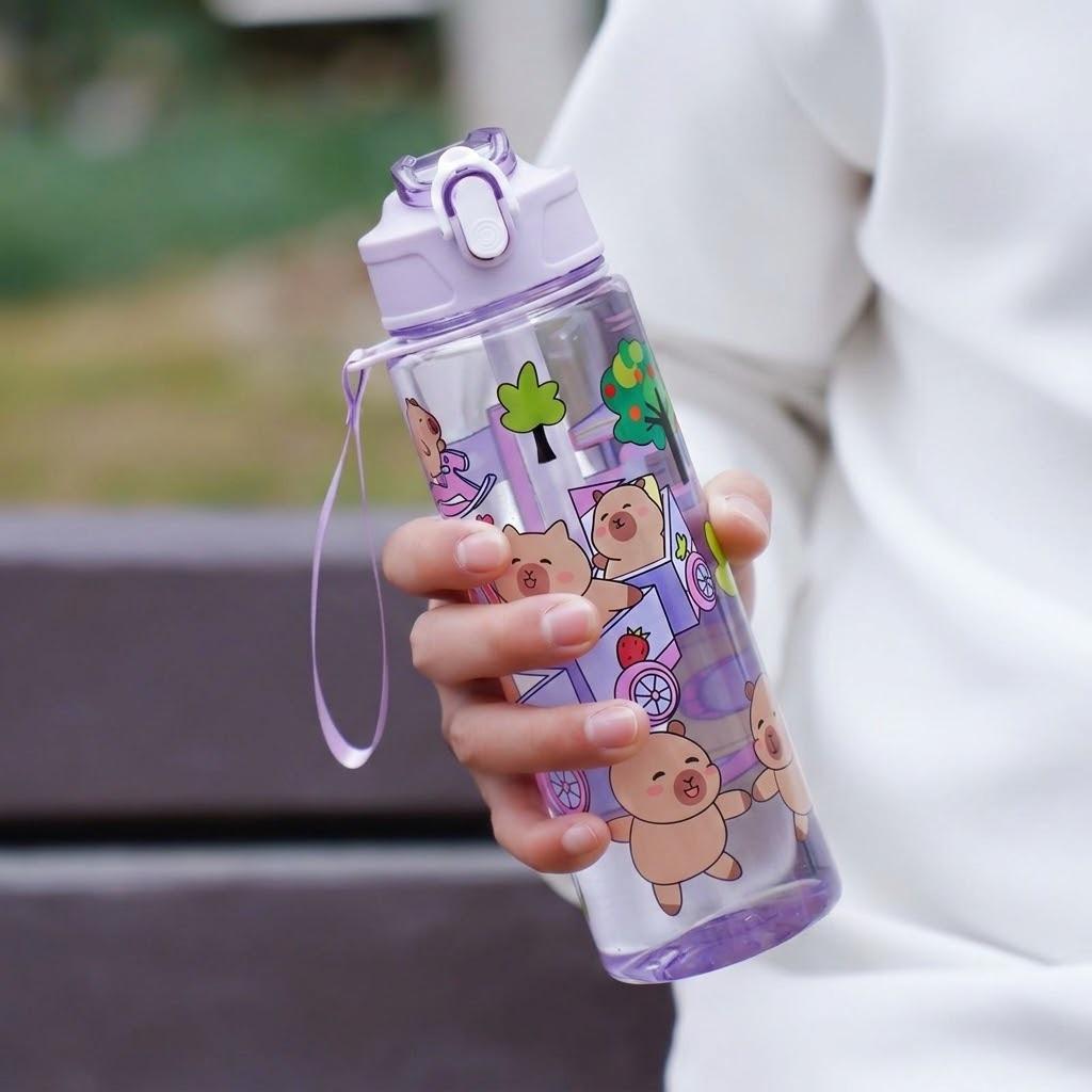 

750ml Capybara Cartoon Water Bottle Portable Large Capacity Sports Straw Cup Student Plastic Water Bottle for Travel Outdoor Gym