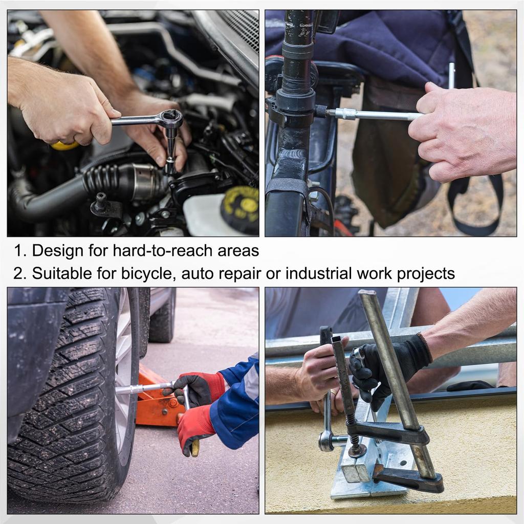 Uxcell Drive Impact Extension Chrome Vanadium Extra Long Socket Wrench Square Drive Socket Driver Handle for Tightening and Set 1/2" Bar, 3", 5", 10",