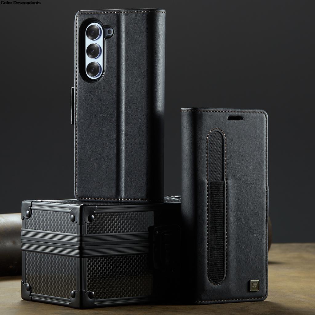 High-end Business Sle Leather Wallet Phone Case for Samsung Galaxy Z Fold 7 6 5 RFID Blocking Organ Card Slot Holder Bag Shockproof protect Cover