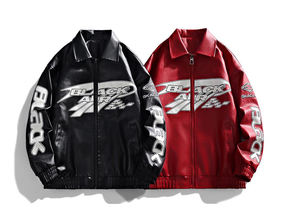 Men's American Racing Style Leather Jacket - Streetwear, Stand Collar, Cool Hip-Hop High Street Trend, Motorcycle Outerwear.