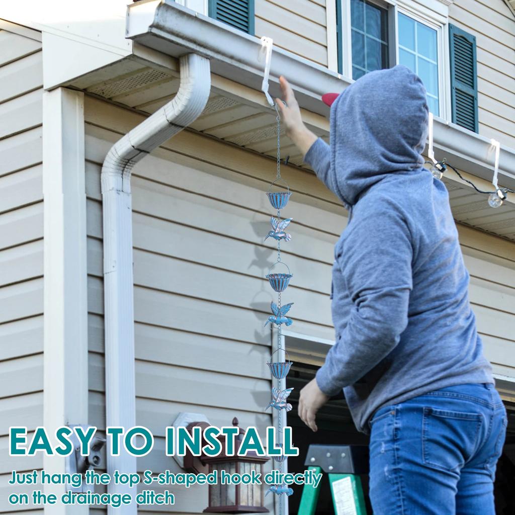 Hummingbird and Cup Rain Chain Metal Rain Catcher Chain For Gutter Roof Decoration Metal Drainage Rain Chain Outdoor Garden Deco