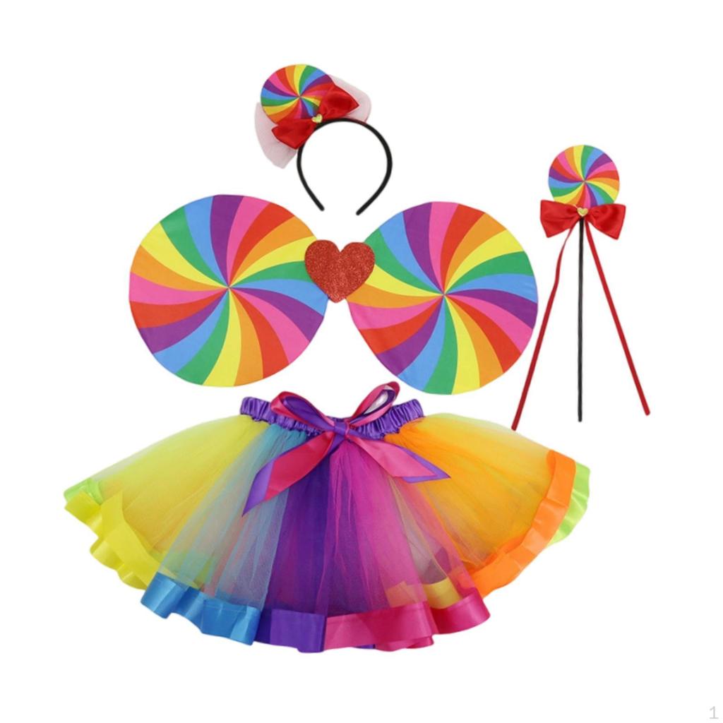 Child Costume Mesh Outfits Breathable Colorful Ballet Skirt Set for Pretend Play