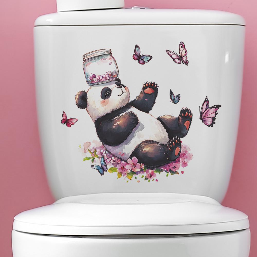 Cartoon Painted Panda Flower Butterfly Bathroom Toilet and Home Decoration Stickers