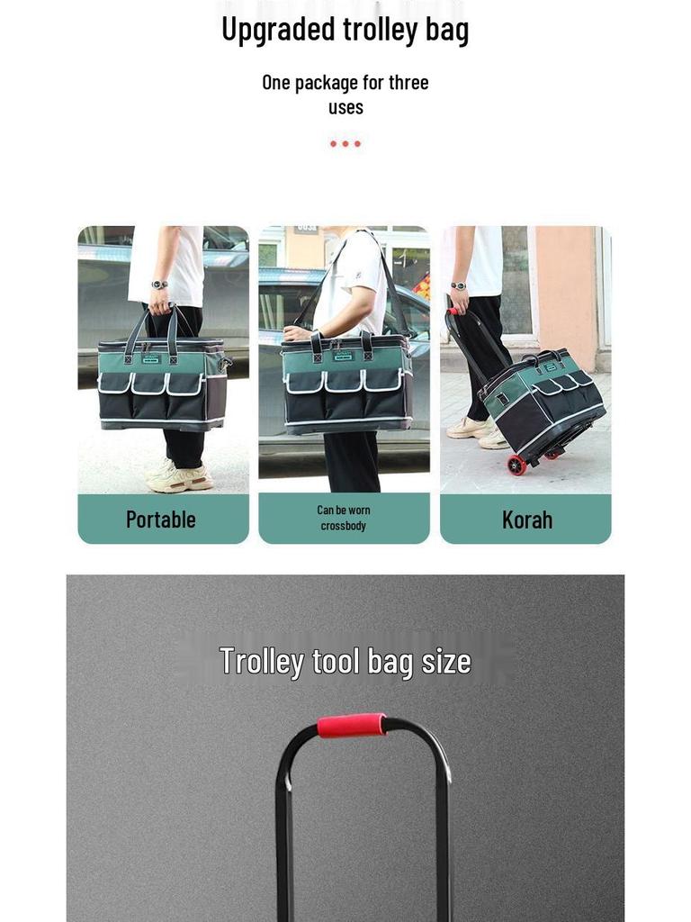 Telescopic Tool Bag: Durable, Wear-Resistant Canvas with Wheels, Large Capacity for Electricians