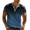 Vintage Summer Men's T-Shirt Streetwear 3 Buttons Open Fly Loose Clothing Print Short Sleeve T-Shirt