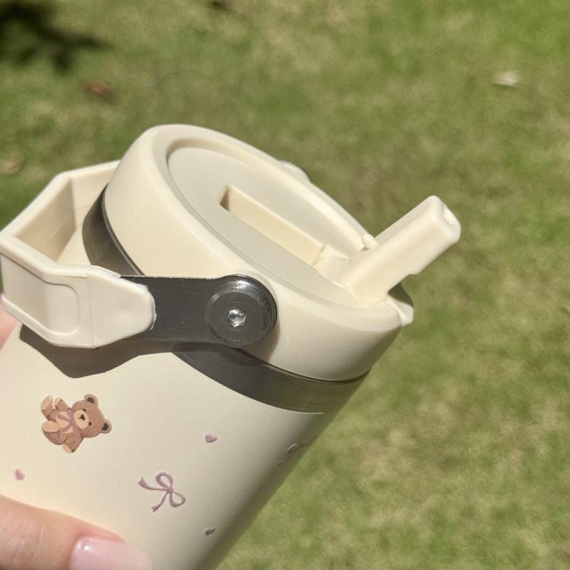 30oz Thermal Water Bottle With Straw Handle Stainless Steel Thermos Hot Coffee Tumbler Cup Car Gym Travel Insulated Thermal Mug