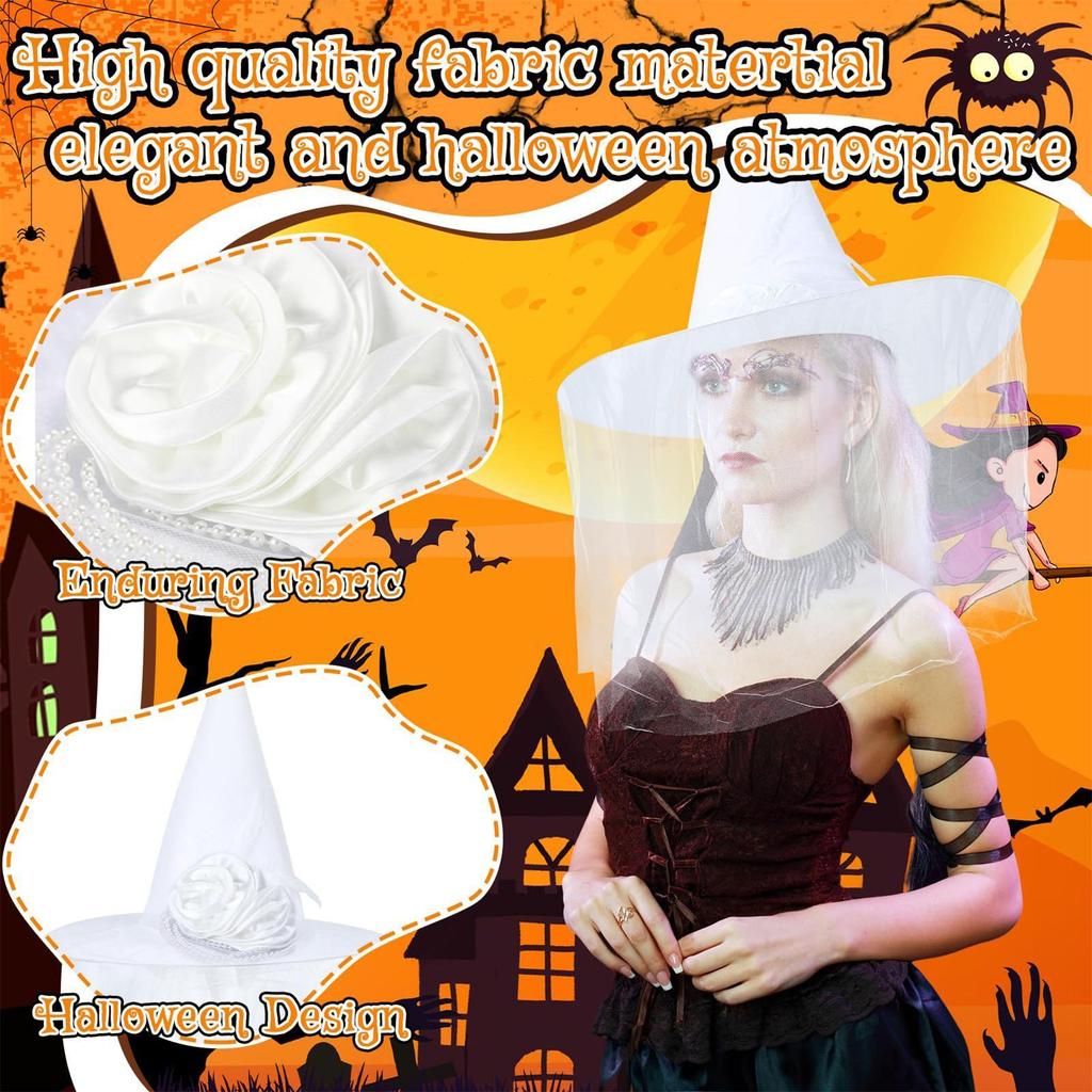 White Witch Hat For Halloween Wide Brim Party Top Hat Women Gothic Witch Hat Cosplay Costume Night Club Female Headdress