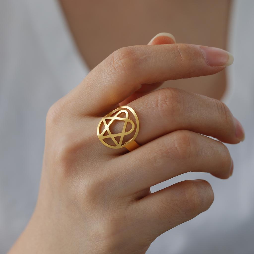 LIKGREAT Fashion Hexagram Heart Adjustable Ring Stainless Steel Star of David Pentagram Geometry Je Jewelry Gifts Wholesale