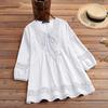 New Cotton Linen Patchwork Lace 3/4 Sleeve Loose Fit Women's Top