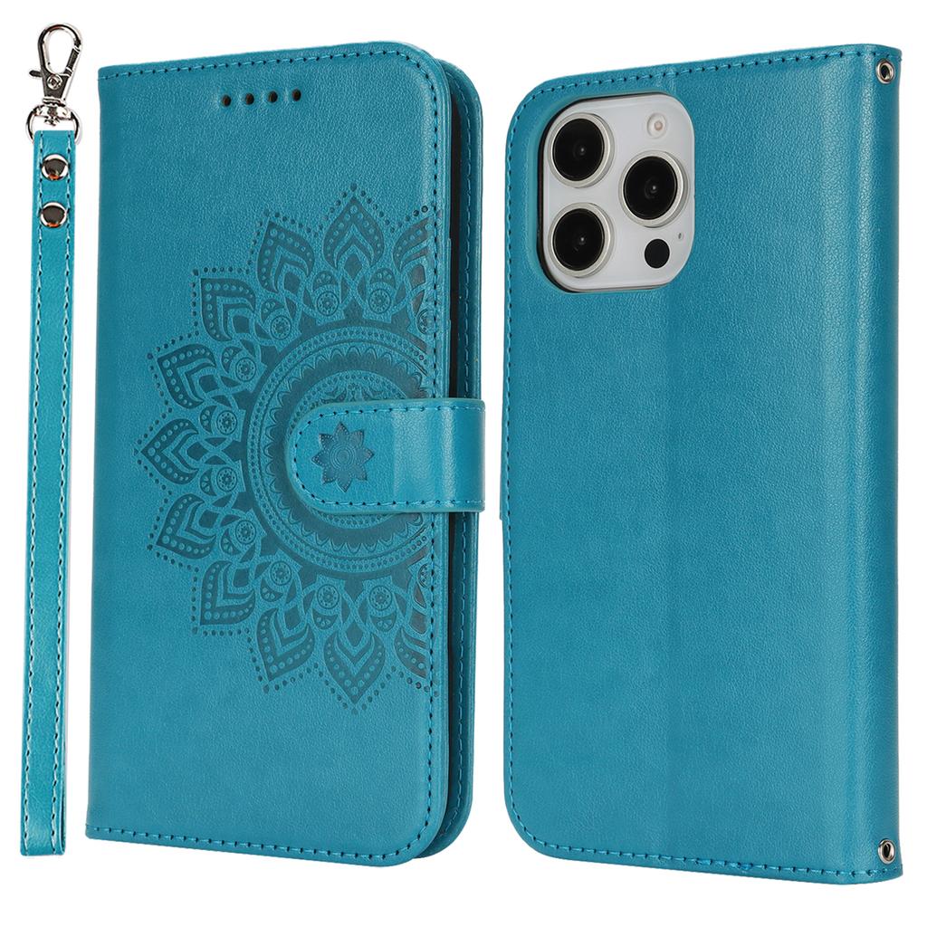 For iPhone 16 Pro Stand Case Textured Leather Wallet Phone Cover with Strap