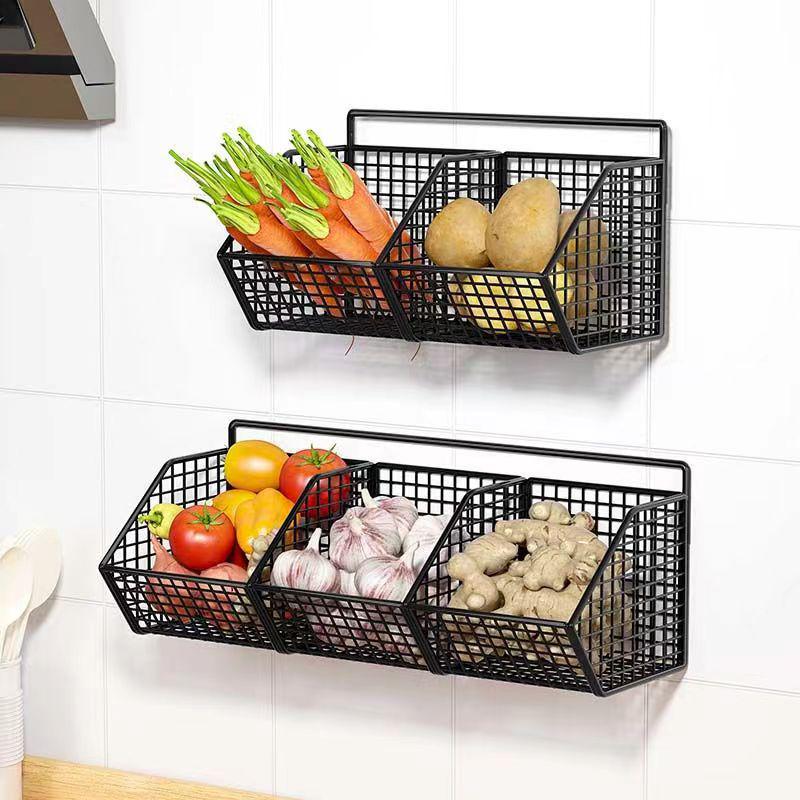 

Wall-Mounted Kitchen Storage Basket for Scallion, Ginger, Garlic, and Vegetables White Single Compartment