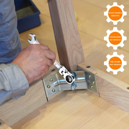 uxcell Flex Head Ratchet Wrench, 23mm, 180 Rotating Head, Metric Ratchet Combination Wrench, 72 Teeth, Chrome Vanadium Steel, Open-End Ratchet for Fa