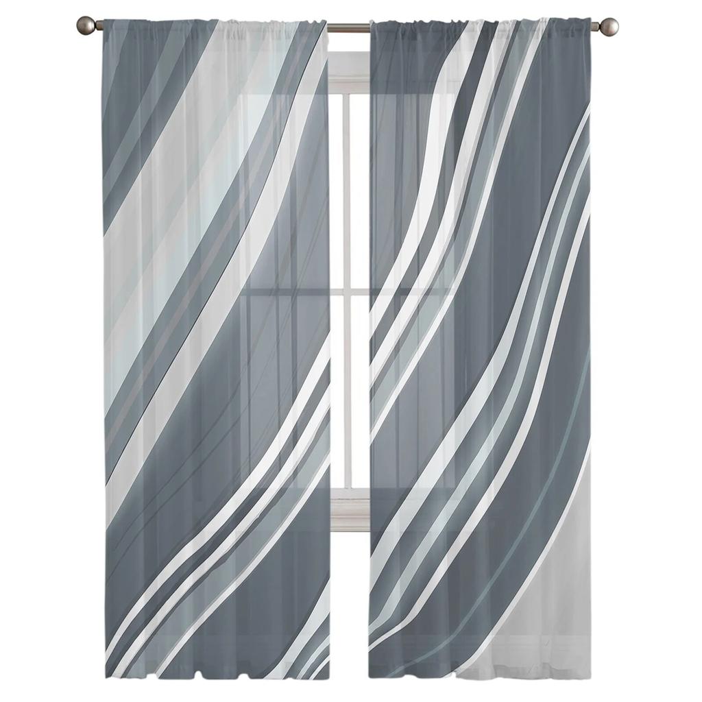 Line Abstract Gradient Hand-painted Bedroom Transparent Sheer Curtains Holiday Decoration Window Voile Tulle Curtain