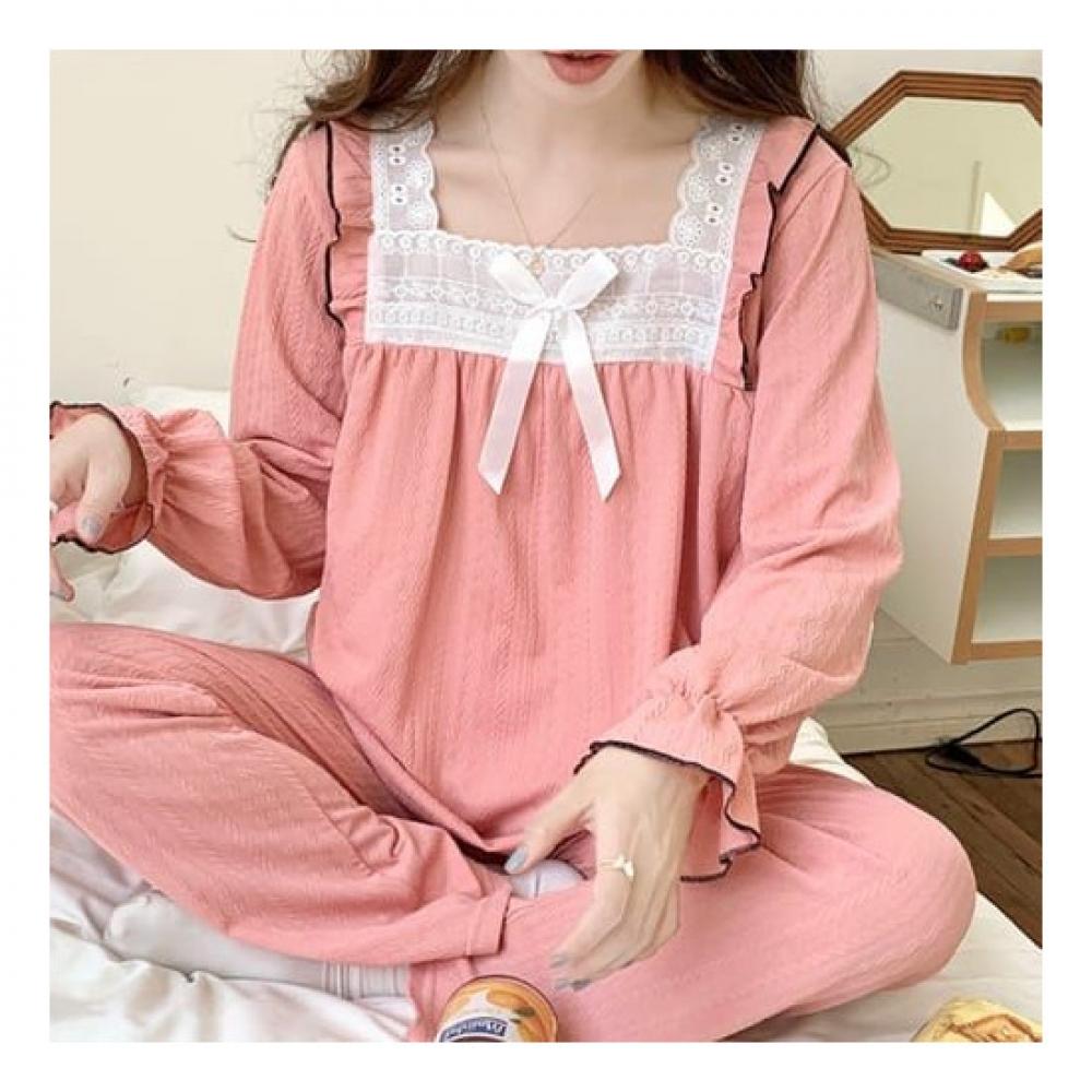 Navava Women S Frill Lace Long Sleeve Pajama Set Nt1315