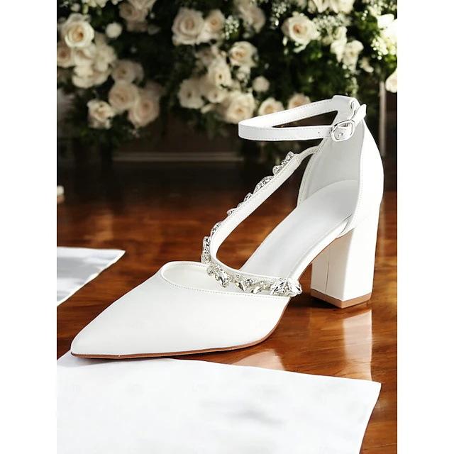 Spring and summer new European and American pointed high heels women's elegant rhinestone thick heel hollow one-word buckle strap shallow wristband s