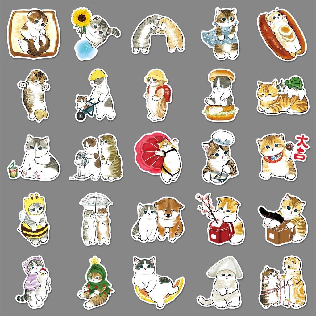 50 Hand-painted Kitten Personality Cartoon Cute Guka Decorative Water Cup Suitcase Stickers