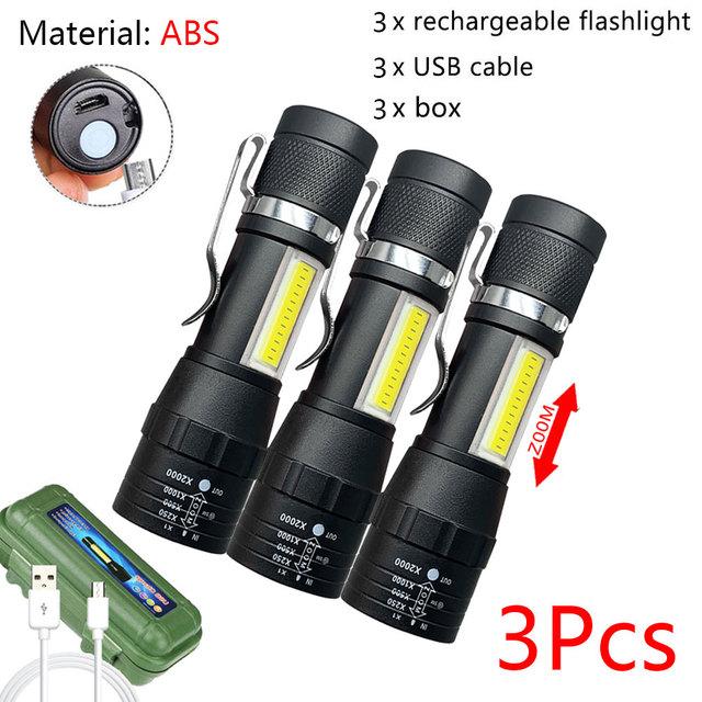 Q5 LED Mini Flashlight Built In Battery Zoom Torch COB Lamp 2000 Lumens Adjustable Outdoor Waterproof emergency Pocket Light