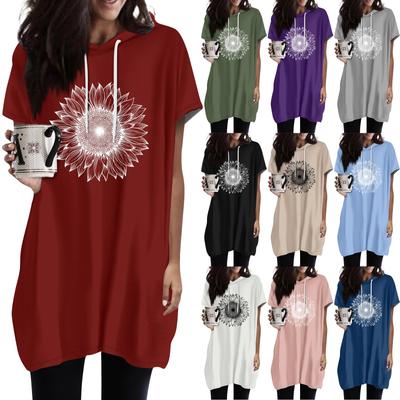 Women's  Hoodies Casual Short Sleeve Shirts Fashion Print Tunic Tops With Pockets