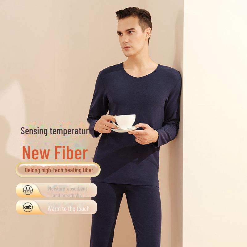 Men’s Thermal Underwear Set: Velvet, Antibacterial, Hyaluronic Acid-Infused, Long-Sleeved, Autumn/Winter Comfort