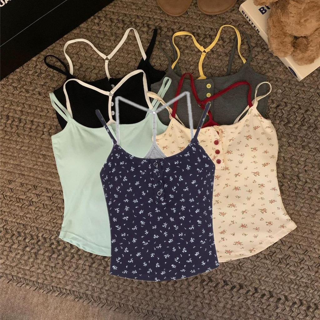 Floral Two-Piece Style Summer Vest with Chest Pad - Sexy Slim Fit for Women