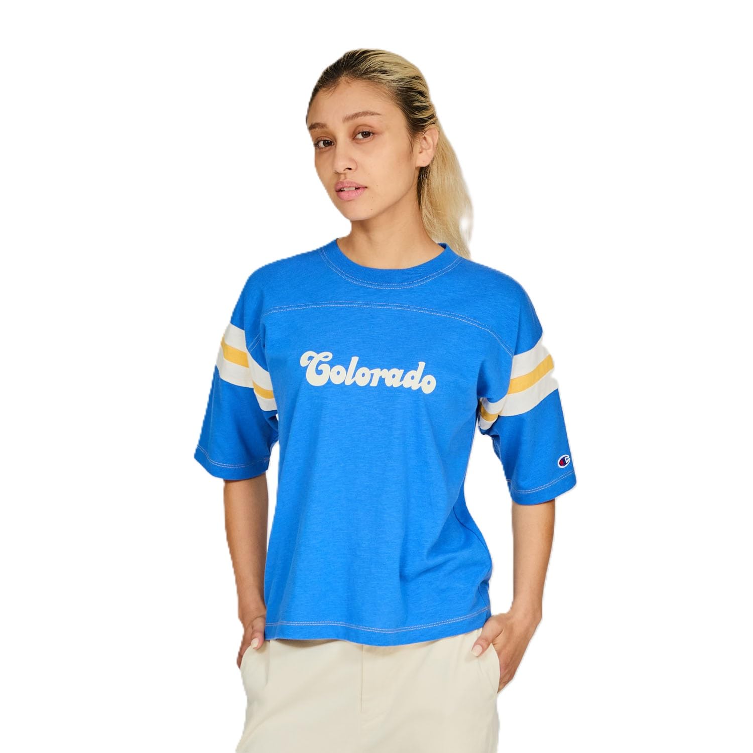 

Champion Casual Short Sleeve Crew Neck Cotton USA Relax Graphic Logo Garment Women s Shirt, 100% Fit, Print, Wash, CW-B317-360-L