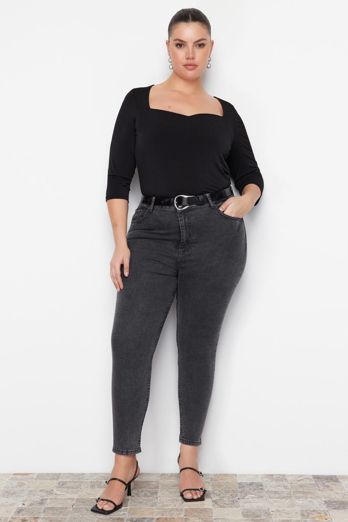Blugi de damă Plus Size Fashion New Season Gri Talie înaltă Blugi skinny flexibili