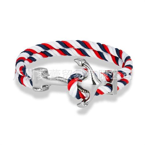 Classic Navy Stainless Steel Anchor Bracelet Men'S Casual Double Strand Multicolor Nautical Surfing Bracelet