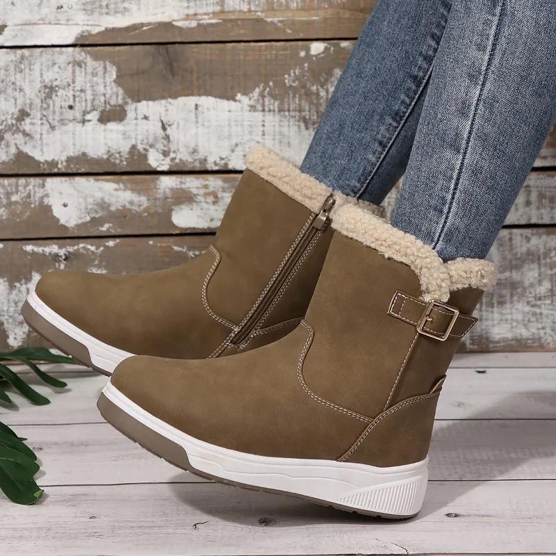 Flats Platform Women Snow Ankle Boots Fur Warm Walking Cotton Shoes Woman 2024 Winter Trend New Casual Thick Chelsea Botas Mujer