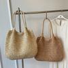 Handmade Crochet Straw Tote Bag Women Large Capacity Shoulder Bag Woven Material Summer Beach Vacation Boho Style Casual Handbag