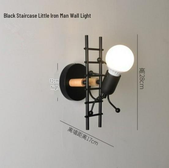 

Скандинавский настенный светильник «Гном, поднимающийся по лестнице» для детской комнаты или спальни E27/No Bulb чёрный